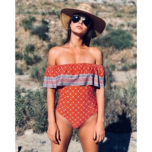 2018 New Sexy Off The Shoulder Solid Swimwear Women