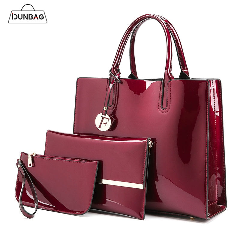 3 Sets High Quality Patent Leather Women Handbags